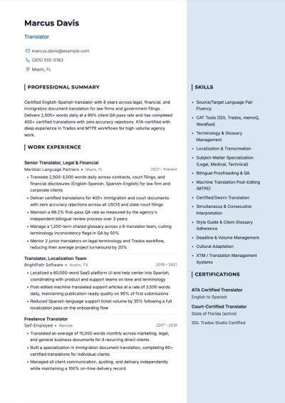Translator resume example preview