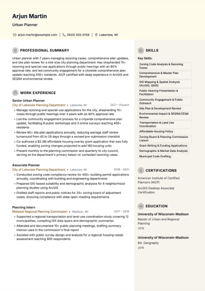 Urban Planner resume example preview