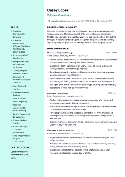 Volunteer Coordinator resume example preview