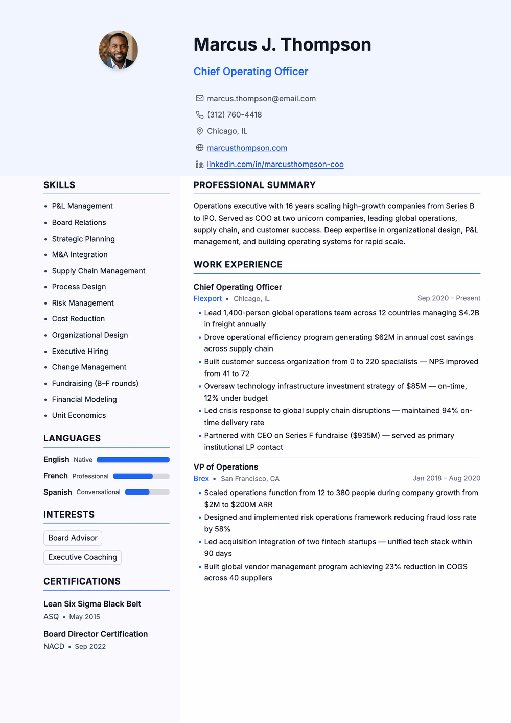 Aspect resume template — left rail layout for Photo Header