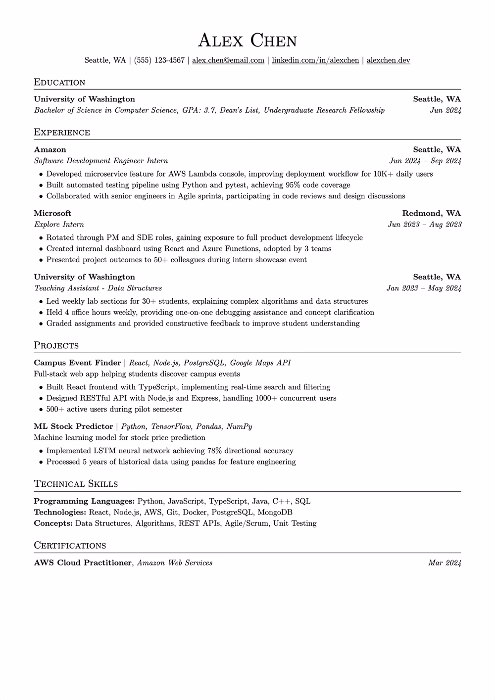 Axiom resume template — single column layout for Axiom