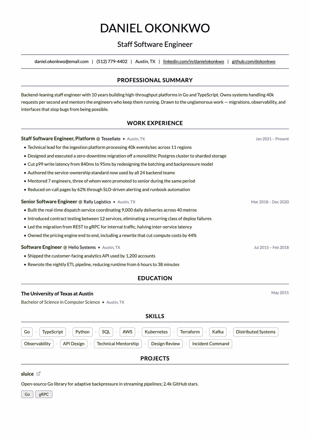 Crisp resume template — single column layout for ATS-Optimized