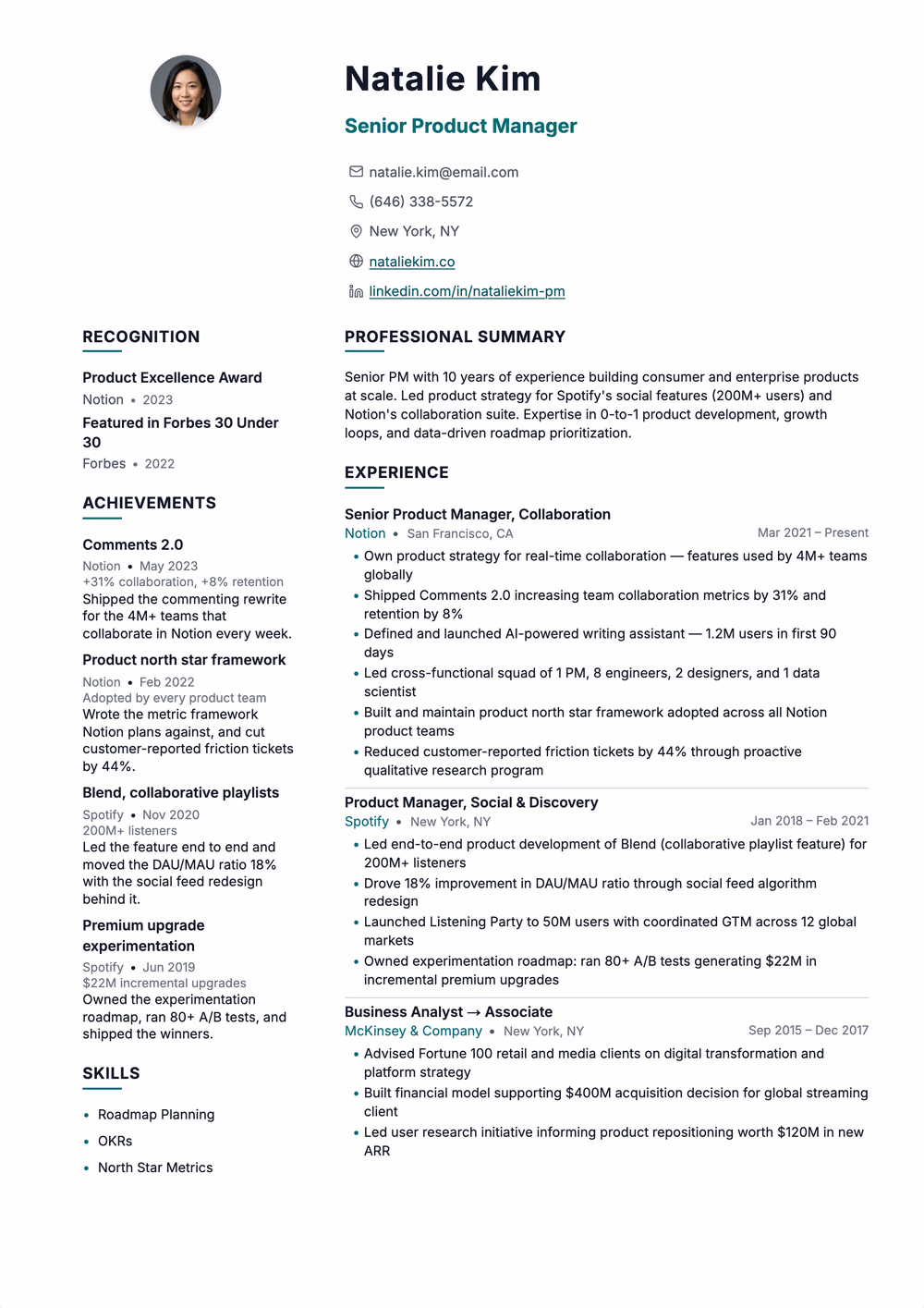 Frost resume template — left rail layout for International Europass