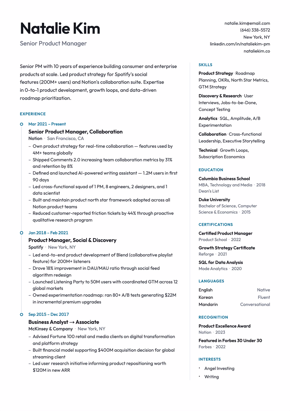 Harbor resume template — right rail layout for Modern Professional