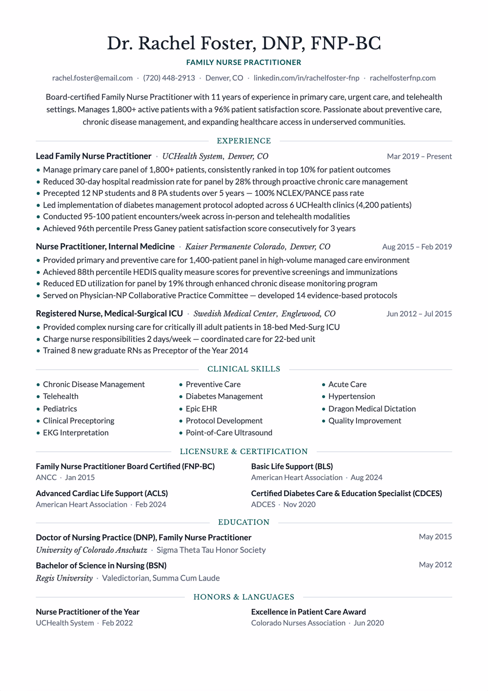 Keystone resume template — single column layout for Healthcare & Clinical