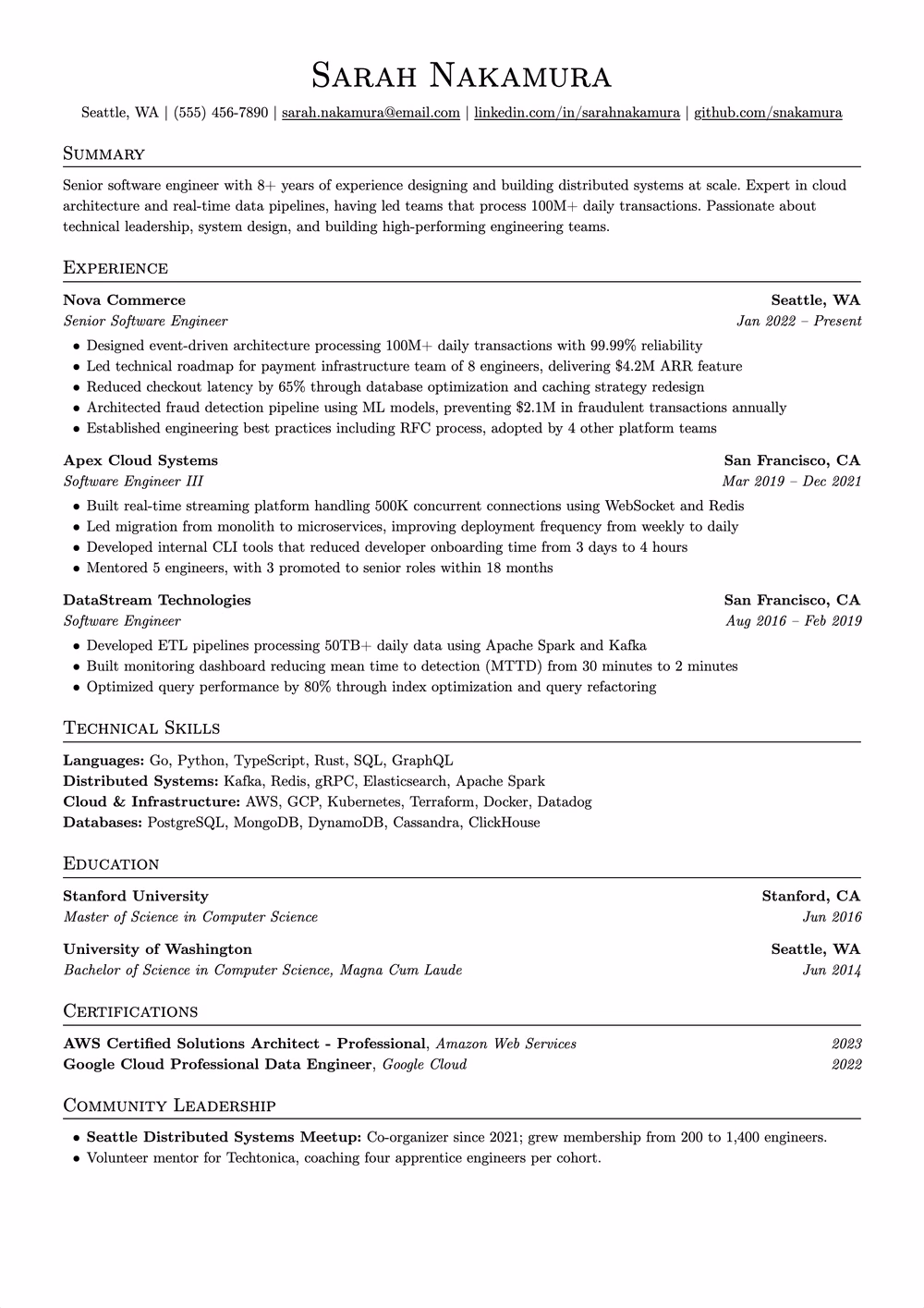 Lemma resume template — single column layout for Lemma