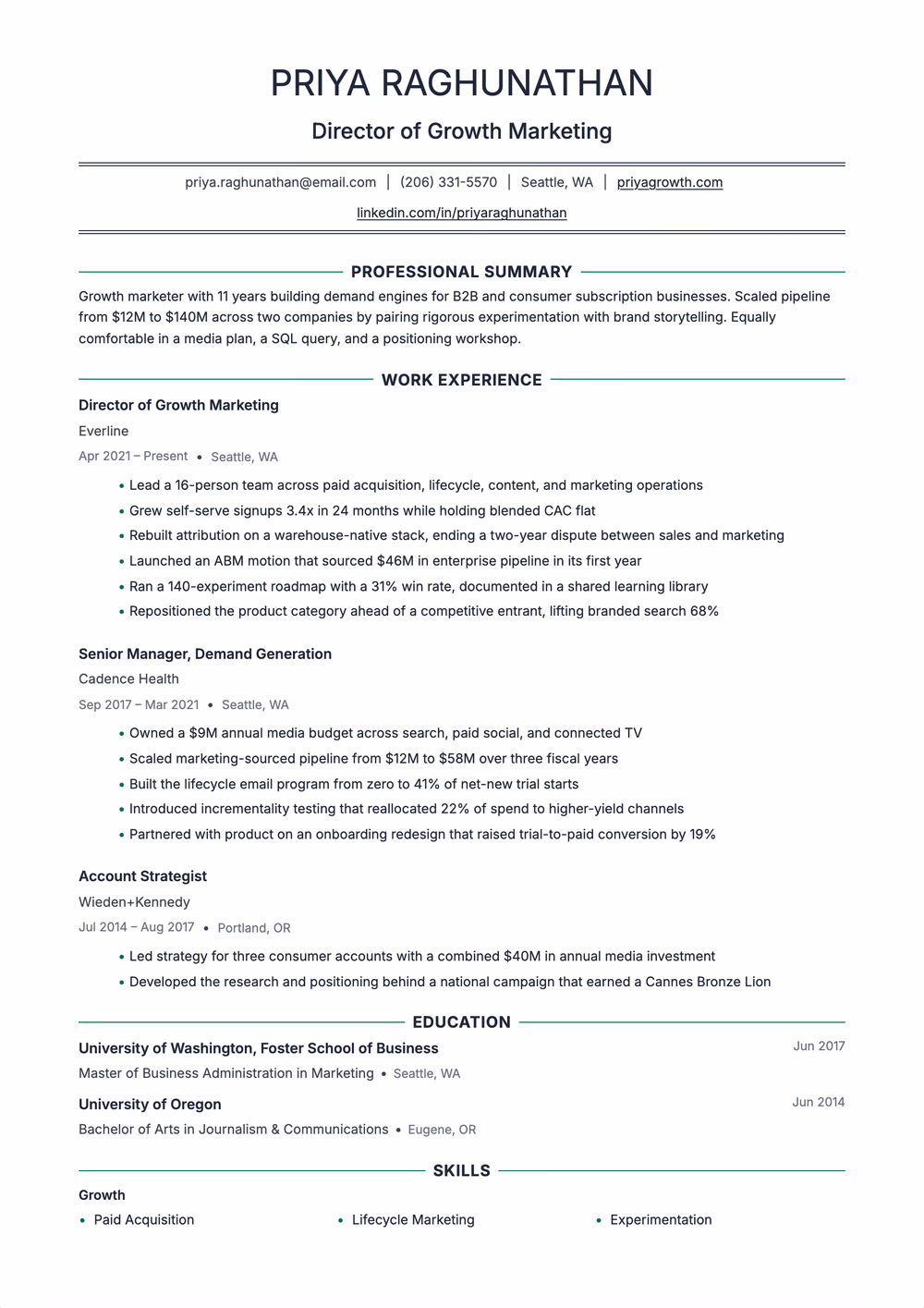 Lucid resume template — single column layout for Simple & Clean