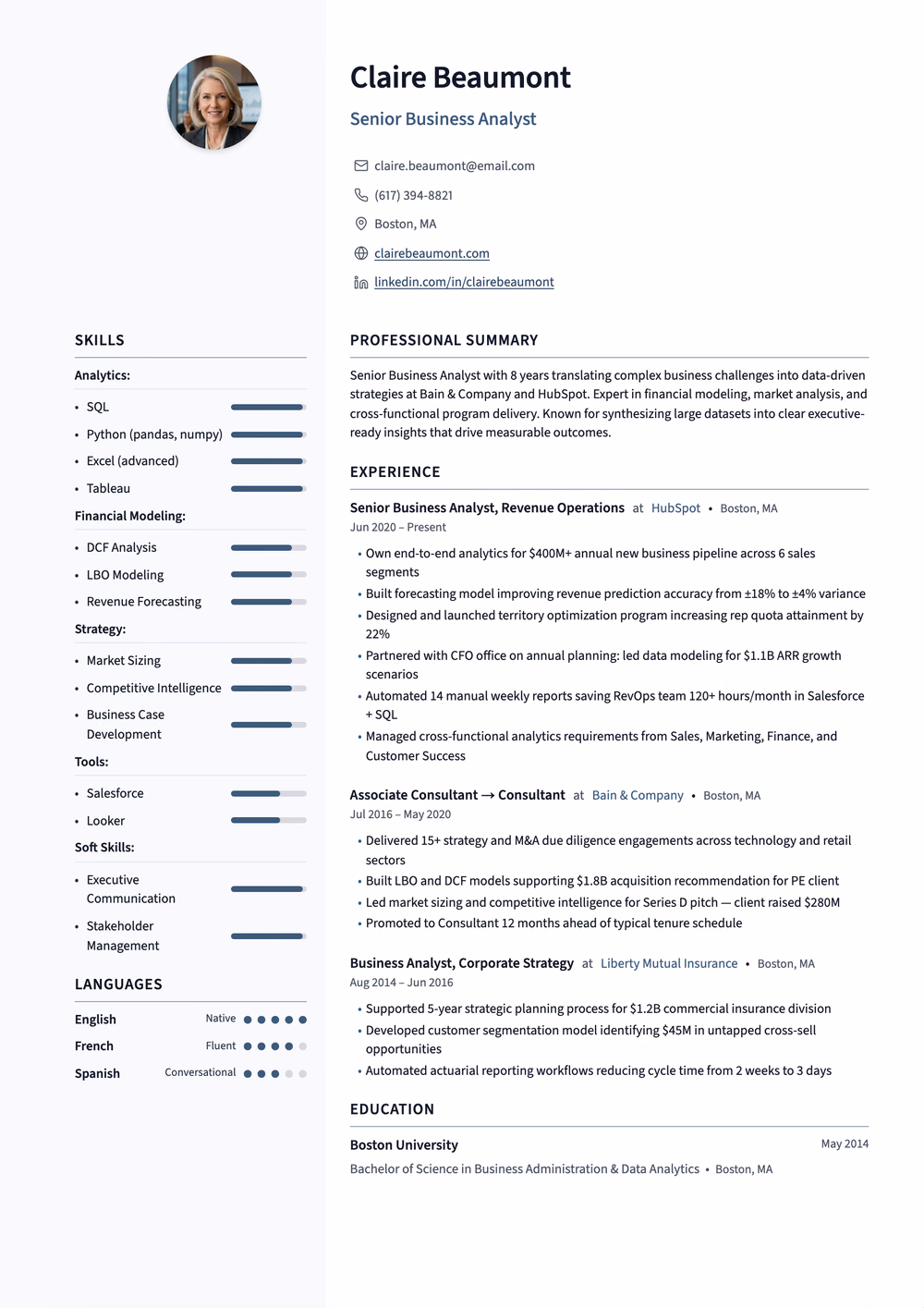 Maven resume template — left rail layout for Skills Sidebar