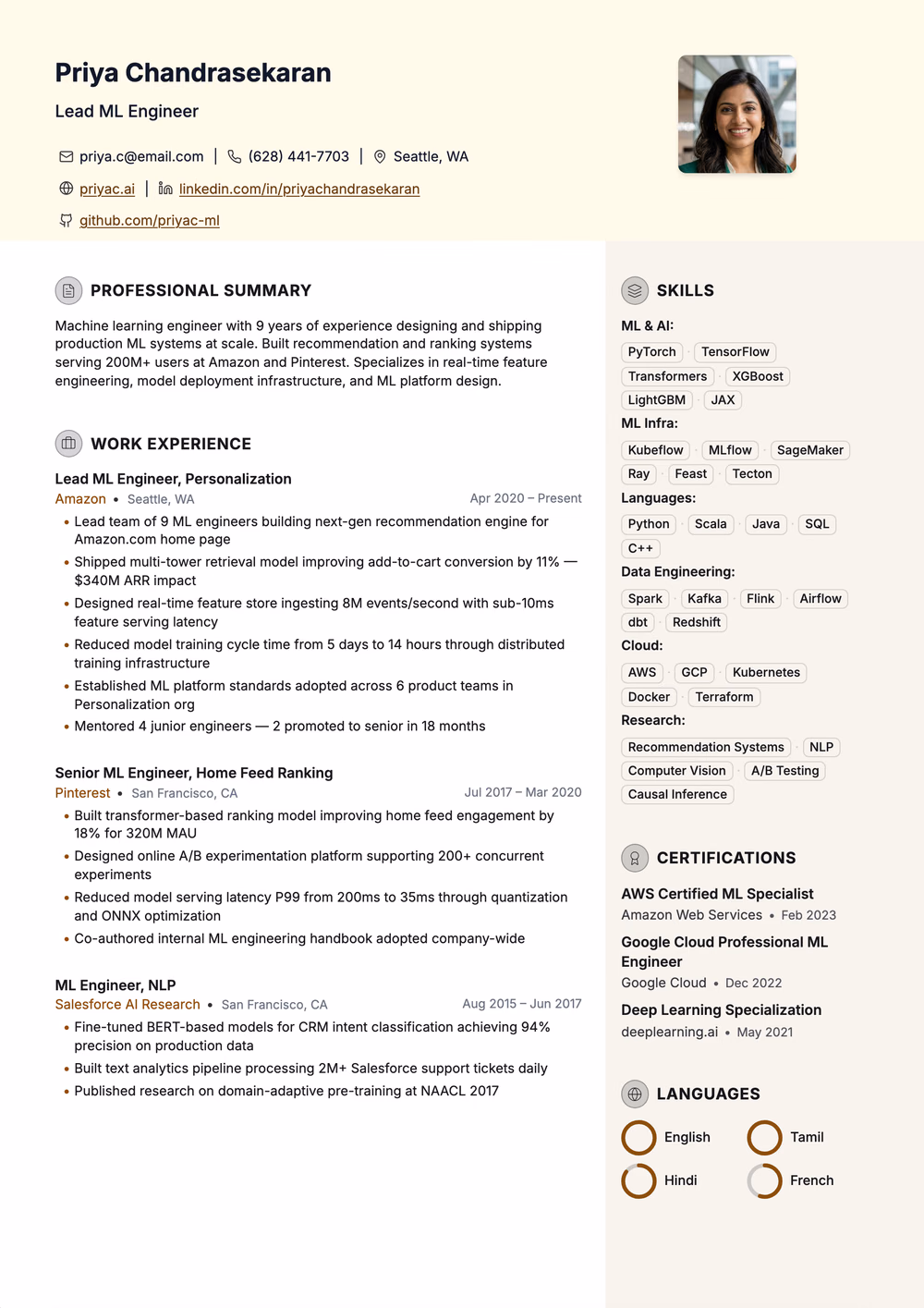 Nova resume template — two columns layout for Remote Worker