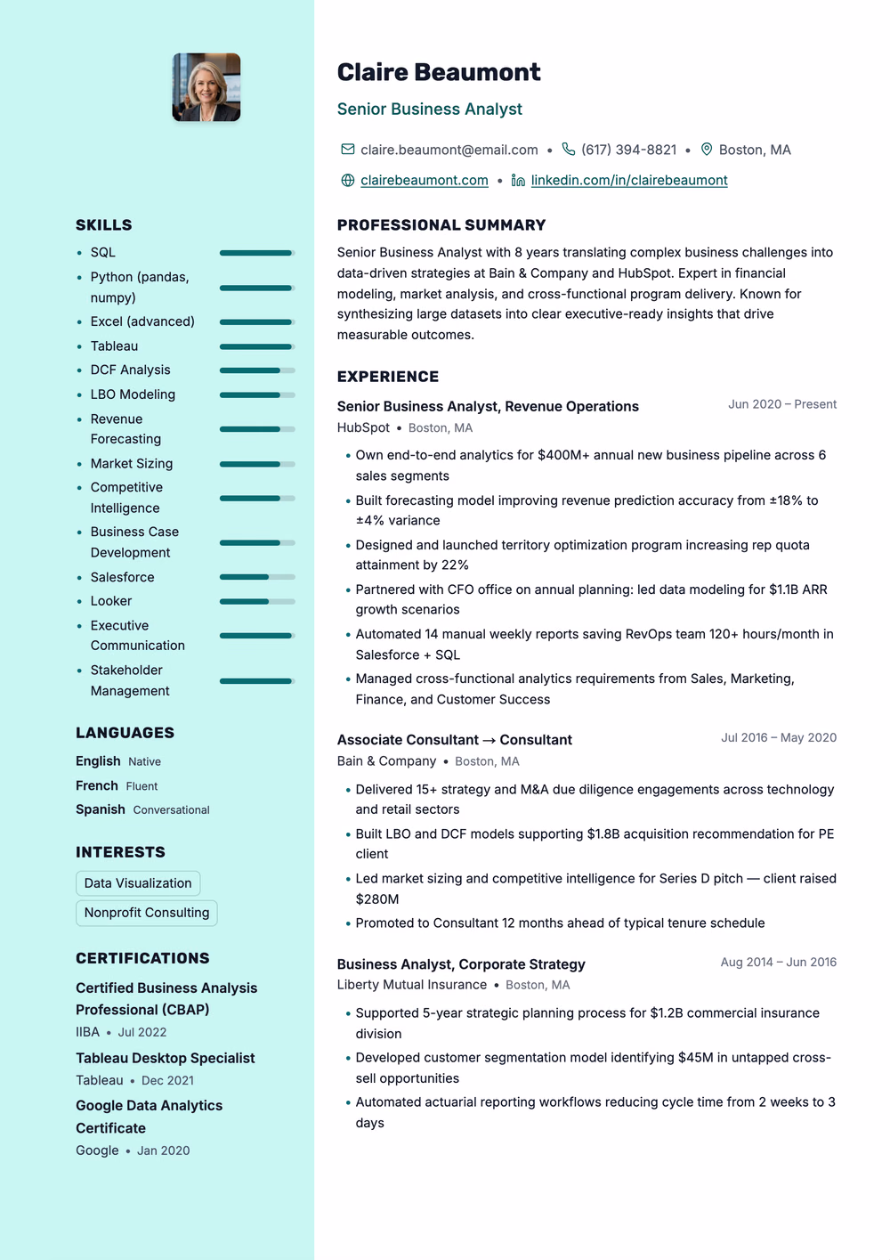Ridge resume template — sidebar rail layout for Two-Column Hybrid