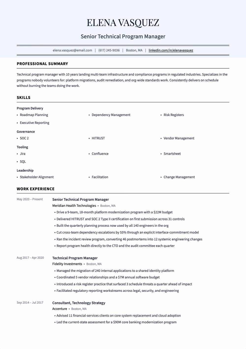 Slate resume template — single column layout for One-Page Compact