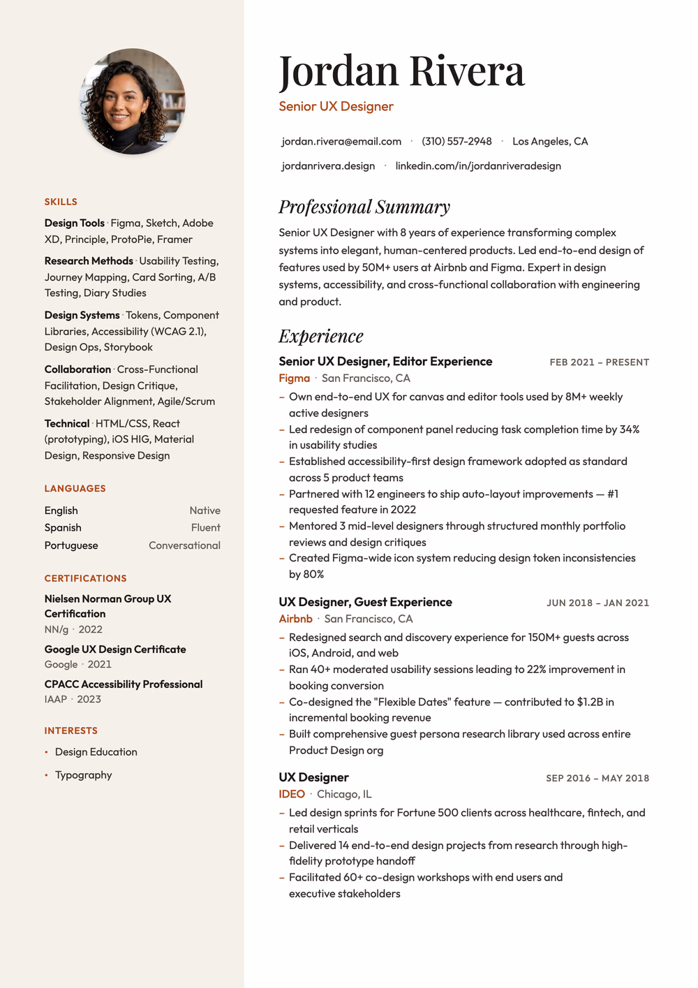 Studio resume template — left rail layout for Creative Portfolio