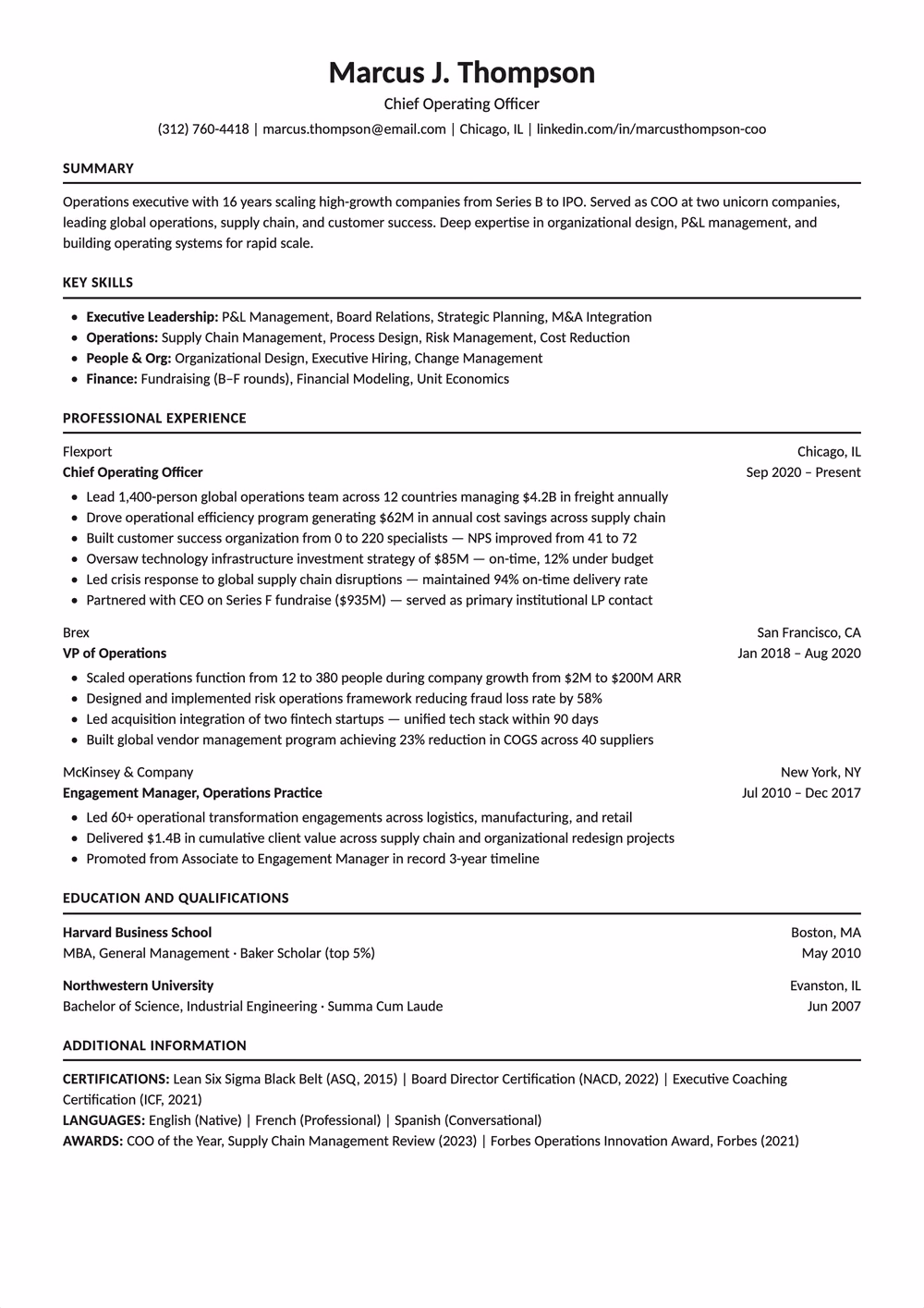 Tenure resume template — single column layout for Tenure