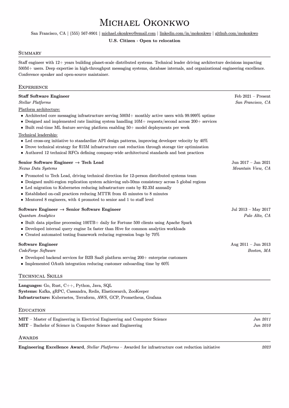 Thesis resume template — single column layout for Thesis